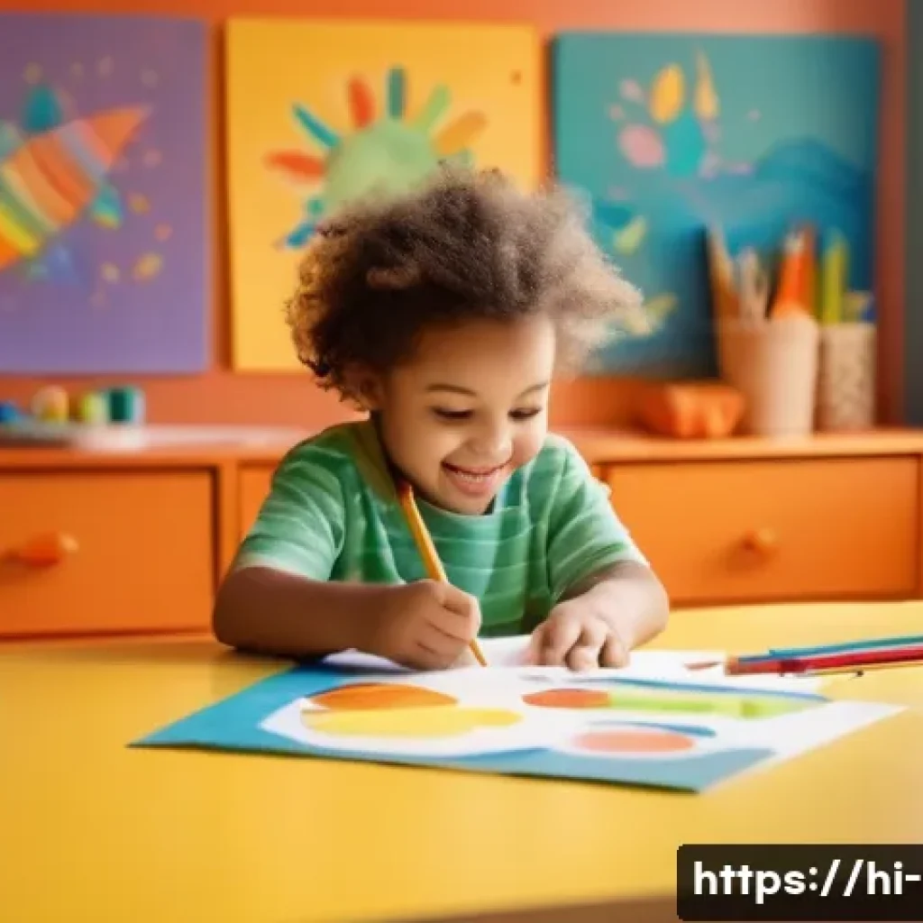 아동 미술 심리 분석 - **Prompt:** A young child, approximately 6-8 years old, fully clothed in comfortable everyday wear, ...