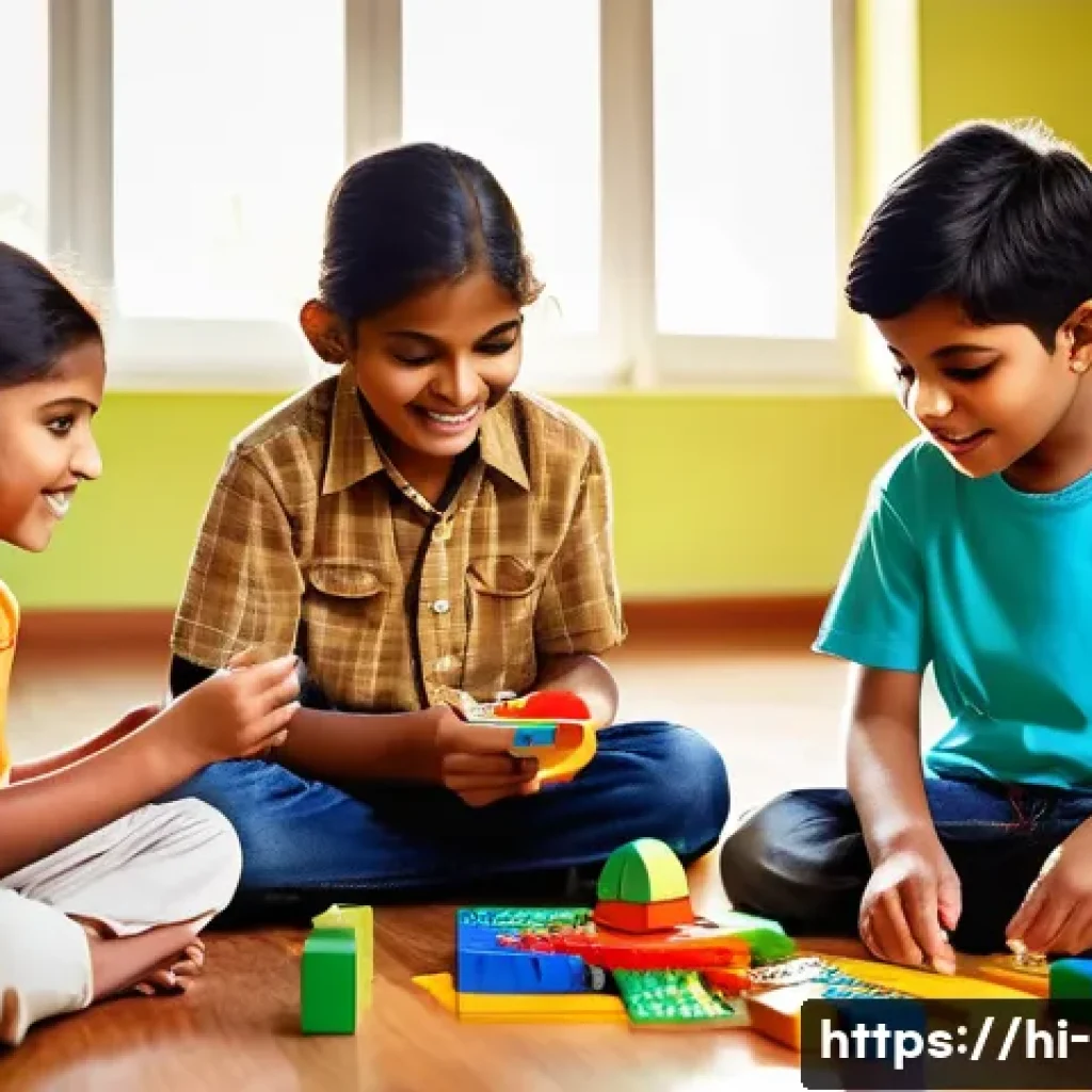 영유아 놀이 중심 교육 - A vibrant classroom scene showing a group of young Indian children wearing colorful casual clothes a...