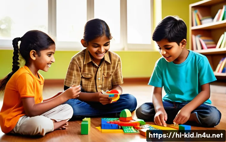 영유아 놀이 중심 교육 - A vibrant classroom scene showing a group of young Indian children wearing colorful casual clothes a...