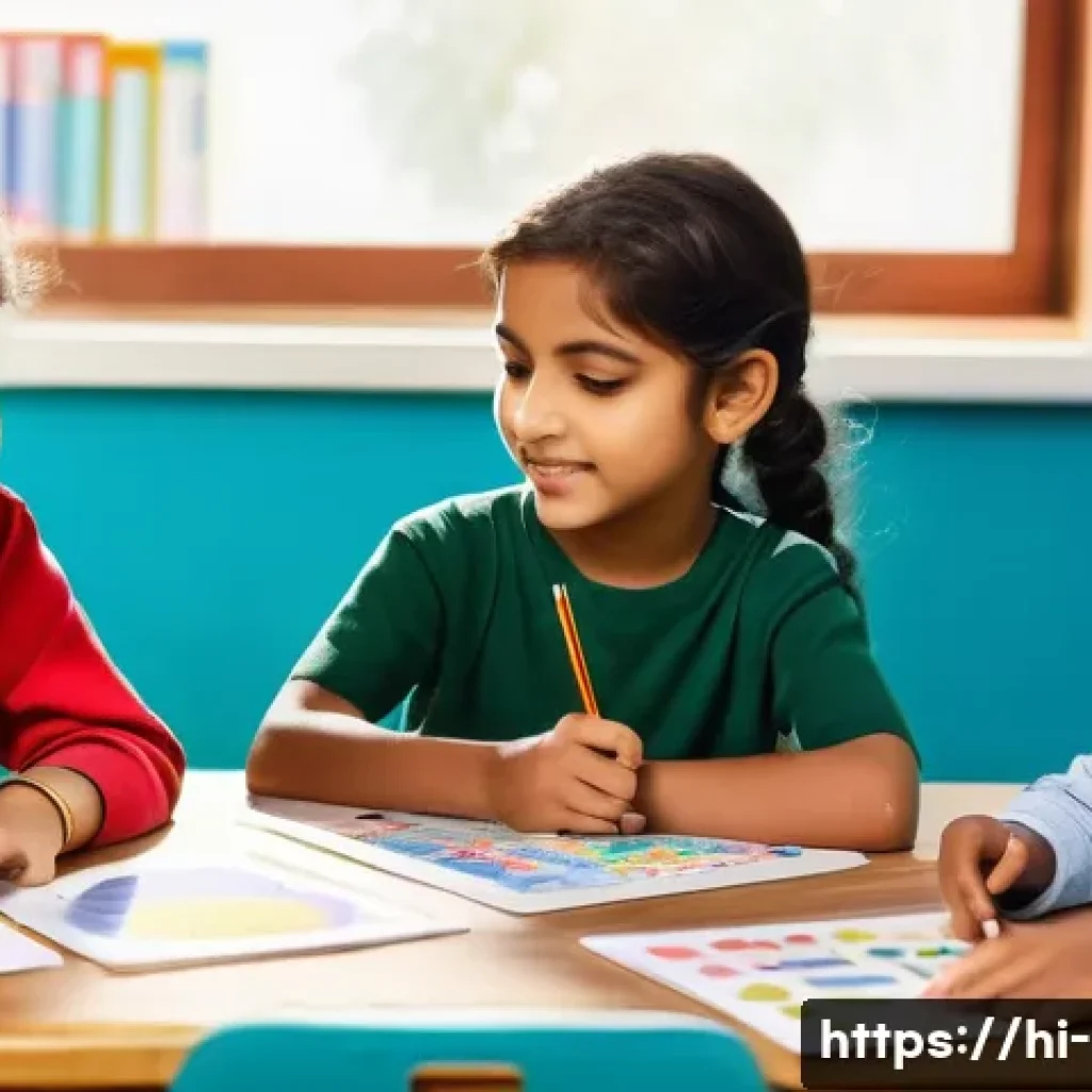 유아기 다중지능 이론 - A diverse group of Indian children in a colorful classroom setting, each engaged in different activi...