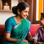 유아기 발표력 향상법 - A warm and inviting scene of a Hindi-speaking mother and her young child sitting together in a cozy ...