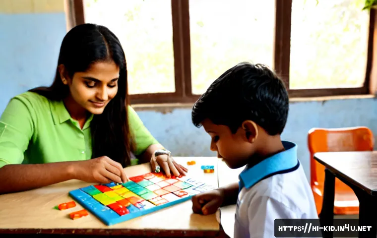 Home 17 비고츠키의 근접 발달 이론 - Photorealistic Indian classroom scene illustrating guided learning, a caring Hindi-speaking teacher ...